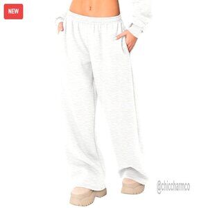 Wide Leg Fleece Sweatpants Low Rise Joggers with Pockets Lounge Pants